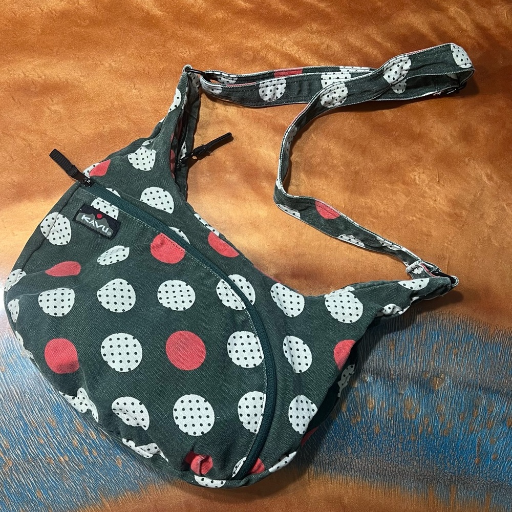 Kavu Sydney Satchel Bag Dots Polka Dot Green Pink White Canvas